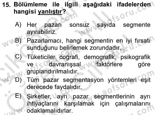 Marka ve Yönetimi Dersi 2024 - 2025 Yılı (Vize) Ara Sınav Soruları 15. Soru