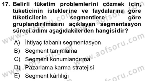 Marka ve Yönetimi Dersi 2024 - 2025 Yılı (Vize) Ara Sınav Soruları 17. Soru