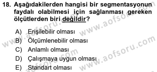 Marka ve Yönetimi Dersi 2024 - 2025 Yılı (Vize) Ara Sınav Soruları 18. Soru