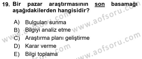 Marka ve Yönetimi Dersi 2024 - 2025 Yılı (Vize) Ara Sınav Soruları 19. Soru