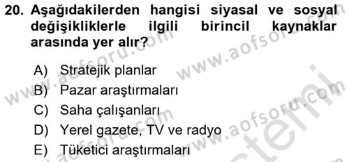 Marka ve Yönetimi Dersi 2024 - 2025 Yılı (Vize) Ara Sınav Soruları 20. Soru