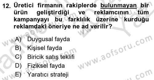 Marka ve Yönetimi Dersi 2024 - 2025 Yılı Yaz Okulu Sınav Soruları 12. Soru