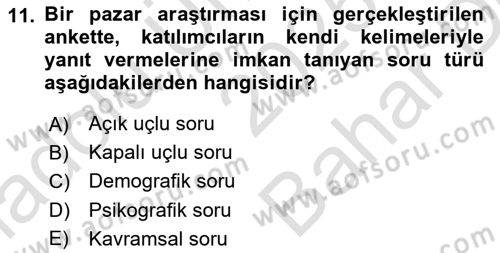 Marka ve Yönetimi Dersi 2025 - 2026 Yılı (Vize) Ara Sınav Soruları 11. Soru
