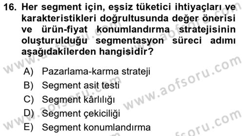 Marka ve Yönetimi Dersi 2025 - 2026 Yılı (Vize) Ara Sınav Soruları 16. Soru