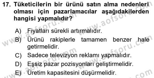 Marka ve Yönetimi Dersi 2025 - 2026 Yılı (Vize) Ara Sınav Soruları 17. Soru