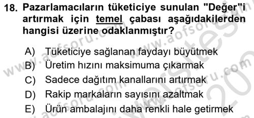 Marka ve Yönetimi Dersi 2025 - 2026 Yılı (Vize) Ara Sınav Soruları 18. Soru