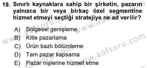 Marka ve Yönetimi Dersi 2025 - 2026 Yılı (Vize) Ara Sınav Soruları 19. Soru