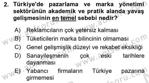 Marka ve Yönetimi Dersi 2025 - 2026 Yılı (Vize) Ara Sınav Soruları 2. Soru