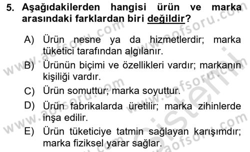 Marka ve Yönetimi Dersi 2025 - 2026 Yılı (Vize) Ara Sınav Soruları 5. Soru
