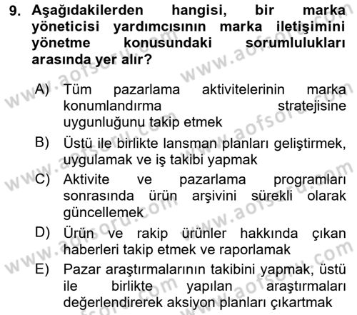 Marka ve Yönetimi Dersi 2025 - 2026 Yılı (Vize) Ara Sınav Soruları 9. Soru