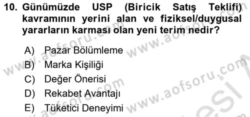 Marka ve Yönetimi Dersi 2025 - 2026 Yılı (Final) Dönem Sonu Sınav Soruları 10. Soru