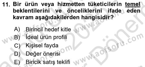 Marka ve Yönetimi Dersi 2025 - 2026 Yılı (Final) Dönem Sonu Sınav Soruları 11. Soru