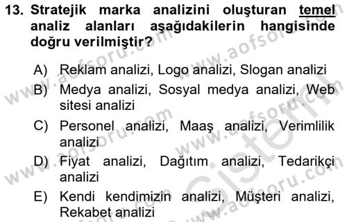 Marka ve Yönetimi Dersi 2025 - 2026 Yılı (Final) Dönem Sonu Sınav Soruları 13. Soru