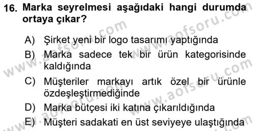 Marka ve Yönetimi Dersi 2025 - 2026 Yılı (Final) Dönem Sonu Sınav Soruları 16. Soru