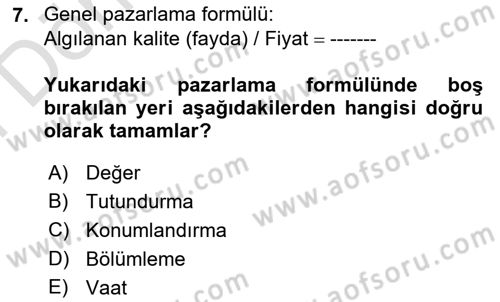 Marka ve Yönetimi Dersi 2025 - 2026 Yılı (Final) Dönem Sonu Sınav Soruları 7. Soru