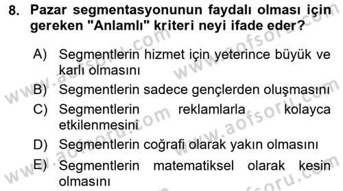 Marka ve Yönetimi Dersi 2025 - 2026 Yılı (Final) Dönem Sonu Sınav Soruları 8. Soru