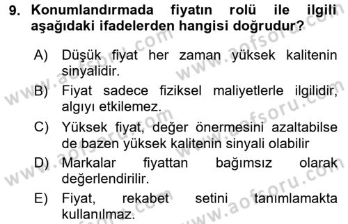 Marka ve Yönetimi Dersi 2025 - 2026 Yılı (Final) Dönem Sonu Sınav Soruları 9. Soru