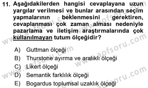 Marka İletişiminde Analiz ve Araştırma 1 Dersi 2017 - 2018 Yılı (Final) Dönem Sonu Sınav Soruları 11. Soru
