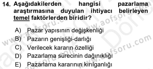Marka İletişiminde Analiz ve Araştırma 1 Dersi 2017 - 2018 Yılı (Final) Dönem Sonu Sınav Soruları 14. Soru