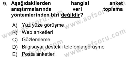 Marka İletişiminde Analiz ve Araştırma 1 Dersi 2017 - 2018 Yılı (Final) Dönem Sonu Sınav Soruları 9. Soru