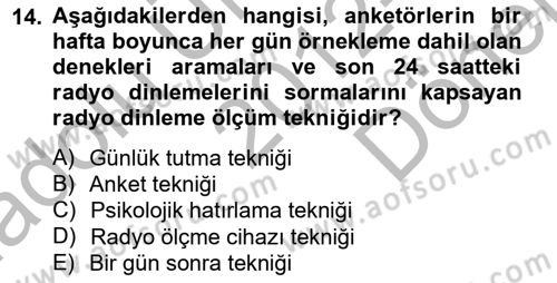 Marka İletişiminde Analiz Ve Araştırma 1 Dersi 2012 - 2013 Yılı (Final) Dönem Sonu Sınav Soruları 14. Soru