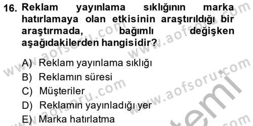 Marka İletişiminde Analiz Ve Araştırma 1 Dersi 2013 - 2014 Yılı (Vize) Ara Sınav Soruları 16. Soru