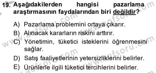 Marka İletişiminde Analiz Ve Araştırma 1 Dersi 2013 - 2014 Yılı (Final) Dönem Sonu Sınav Soruları 19. Soru