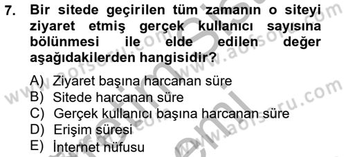 Marka İletişiminde Analiz Ve Araştırma 1 Dersi 2014 - 2015 Yılı (Final) Dönem Sonu Sınav Soruları 7. Soru