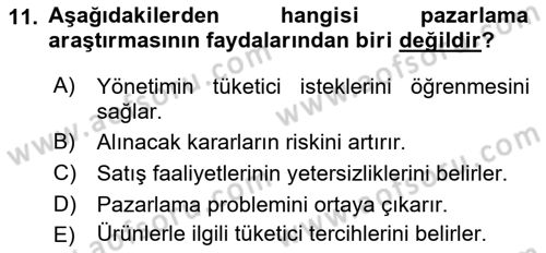 Marka İletişiminde Analiz Ve Araştırma 1 Dersi 2015 - 2016 Yılı (Final) Dönem Sonu Sınav Soruları 11. Soru