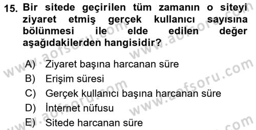 Marka İletişiminde Analiz Ve Araştırma 1 Dersi 2015 - 2016 Yılı (Final) Dönem Sonu Sınav Soruları 15. Soru