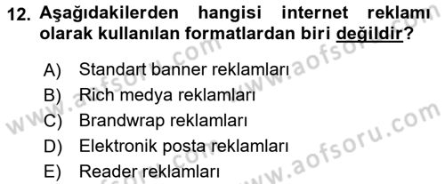 Marka İletişiminde Analiz Ve Araştırma 1 Dersi 2016 - 2017 Yılı 3 Ders Sınav Soruları 12. Soru