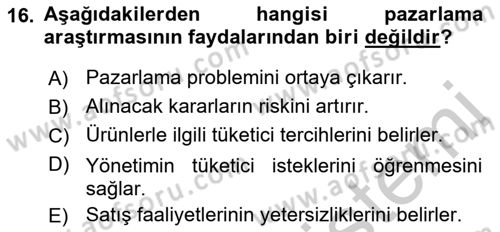 Marka İletişiminde Analiz Ve Araştırma 1 Dersi 2016 - 2017 Yılı 3 Ders Sınav Soruları 16. Soru