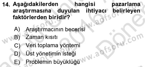 Marka İletişiminde Analiz Ve Araştırma 1 Dersi 2016 - 2017 Yılı (Final) Dönem Sonu Sınav Soruları 14. Soru