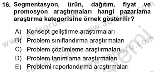 Marka İletişiminde Analiz Ve Araştırma 1 Dersi 2016 - 2017 Yılı (Final) Dönem Sonu Sınav Soruları 16. Soru