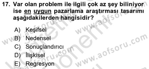 Marka İletişiminde Analiz Ve Araştırma 1 Dersi 2016 - 2017 Yılı (Final) Dönem Sonu Sınav Soruları 17. Soru