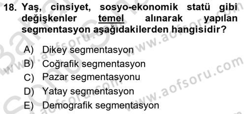 Marka İletişiminde Analiz Ve Araştırma 1 Dersi 2016 - 2017 Yılı (Final) Dönem Sonu Sınav Soruları 18. Soru