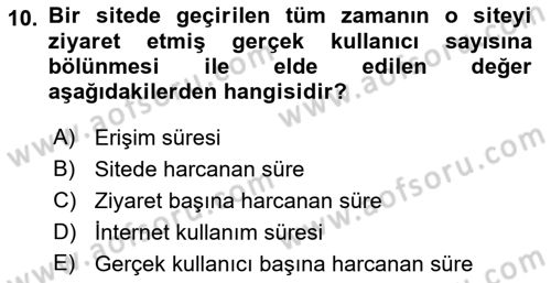 Marka İletişiminde Analiz Ve Araştırma 1 Dersi 2017 - 2018 Yılı 3 Ders Sınav Soruları 10. Soru