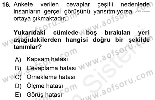 Marka İletişiminde Analiz Ve Araştırma 1 Dersi 2017 - 2018 Yılı (Vize) Ara Sınav Soruları 16. Soru