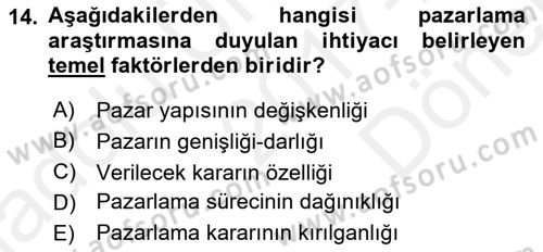 Marka İletişiminde Analiz Ve Araştırma 1 Dersi 2017 - 2018 Yılı (Final) Dönem Sonu Sınav Soruları 14. Soru
