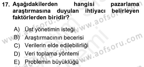 Marka İletişiminde Analiz Ve Araştırma 1 Dersi 2018 - 2019 Yılı (Final) Dönem Sonu Sınav Soruları 17. Soru