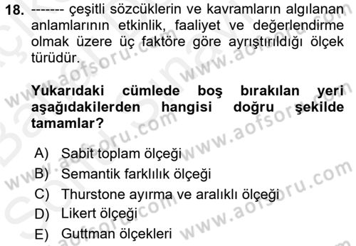 Marka İletişiminde Analiz Ve Araştırma 1 Dersi 2018 - 2019 Yılı (Final) Dönem Sonu Sınav Soruları 18. Soru