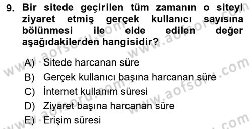 Marka İletişiminde Analiz Ve Araştırma 1 Dersi 2018 - 2019 Yılı (Final) Dönem Sonu Sınav Soruları 9. Soru