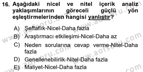 Marka İletişiminde Analiz Ve Araştırma 1 Dersi 2021 - 2022 Yılı (Vize) Ara Sınav Soruları 16. Soru
