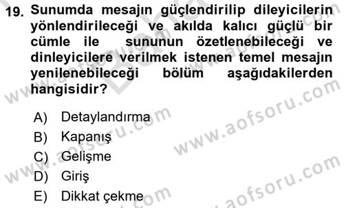 Marka İletişiminde Analiz Ve Araştırma 1 Dersi 2021 - 2022 Yılı (Final) Dönem Sonu Sınav Soruları 19. Soru