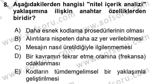 Marka İletişiminde Analiz Ve Araştırma 1 Dersi 2021 - 2022 Yılı (Final) Dönem Sonu Sınav Soruları 8. Soru