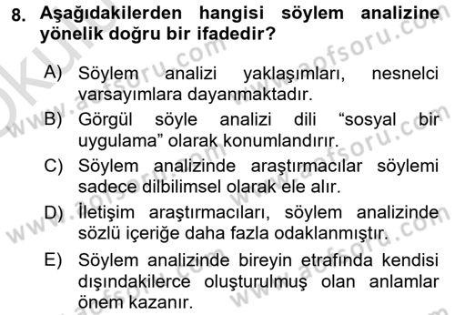 Marka İletişiminde Analiz Ve Araştırma 1 Dersi 2022 - 2023 Yılı Yaz Okulu Sınav Soruları 8. Soru