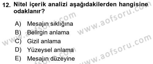 Marka İletişiminde Analiz Ve Araştırma 1 Dersi 2023 - 2024 Yılı (Vize) Ara Sınav Soruları 12. Soru