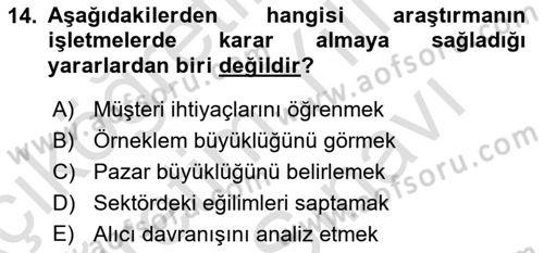 Marka İletişiminde Analiz Ve Araştırma 1 Dersi 2023 - 2024 Yılı (Vize) Ara Sınav Soruları 14. Soru