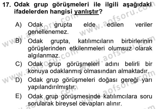 Marka İletişiminde Analiz Ve Araştırma 1 Dersi 2023 - 2024 Yılı (Final) Dönem Sonu Sınav Soruları 17. Soru