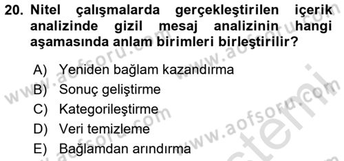 Marka İletişiminde Analiz Ve Araştırma 1 Dersi 2023 - 2024 Yılı (Final) Dönem Sonu Sınav Soruları 20. Soru